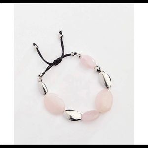 Sculpted metal and rose quartz stretch bracelet